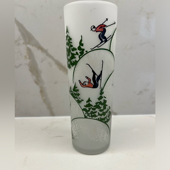 Vintage Federal Glass Frosted MCM Tom Collins Skier Glass Rare Snow Barware - Picture 6 of 6